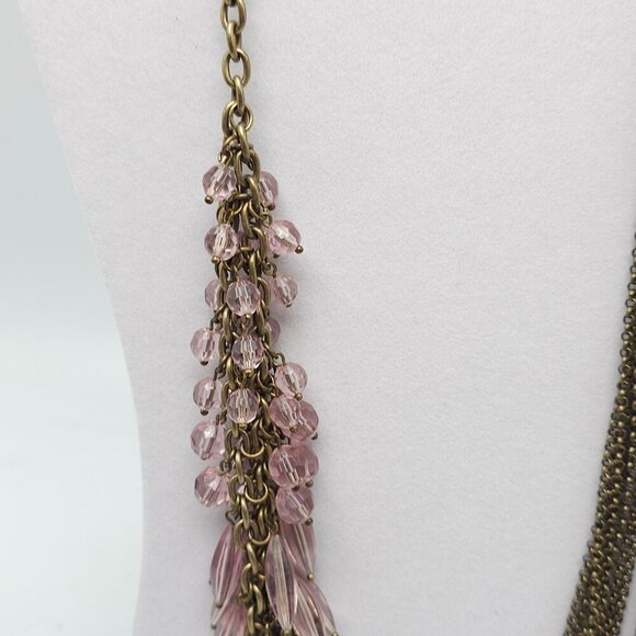 Lia Sophia Blushing Multi-Strand Antique Gold Chain Necklace With Pink Crystal - Picture 2 of 7